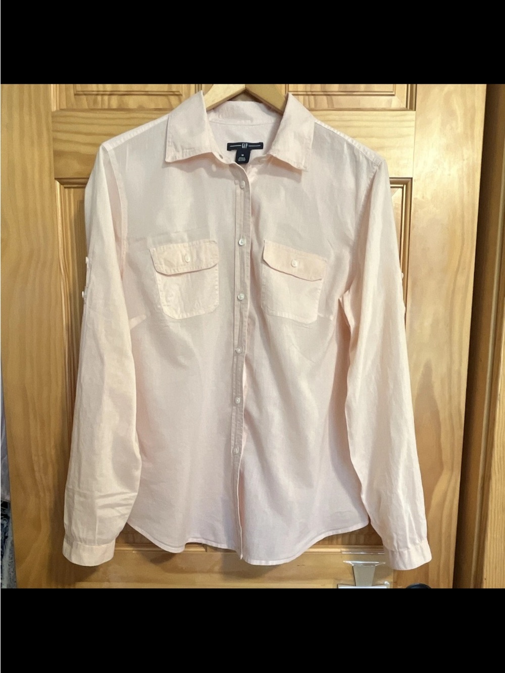 GAP Soft Pink Women's Button-Down Tab Sleeve Shirt M